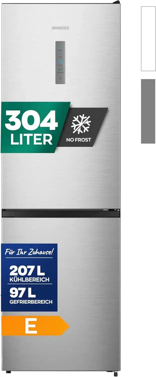 Heinrich’s No-Frost-Kühlgefrierkombination 304L, LED Licht, Inox, leise 39dB